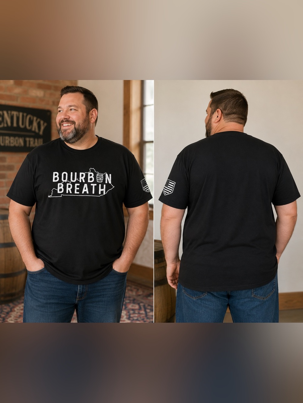 Bourbon Breath Kentucky T Shirt Men’s 4XL Black Bourbon Whiskey Graphic Tee